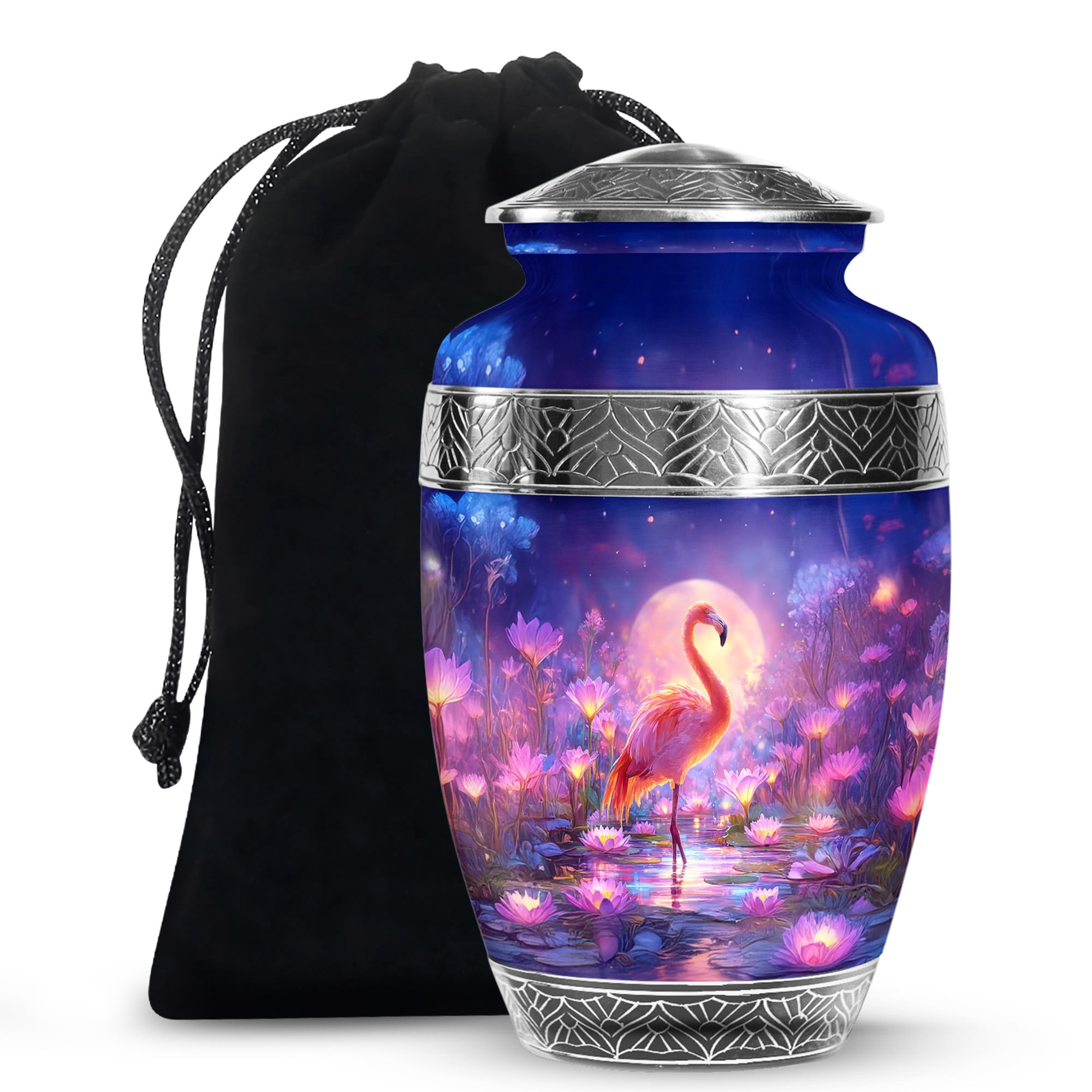MUKTIVE Flamingo Cremation Urns for Human Ashes Men and Women 10 Inch, Moon Burial Urns for Adult Human Ashes, Large Blue Urn, Funeral Urn for Adult Male