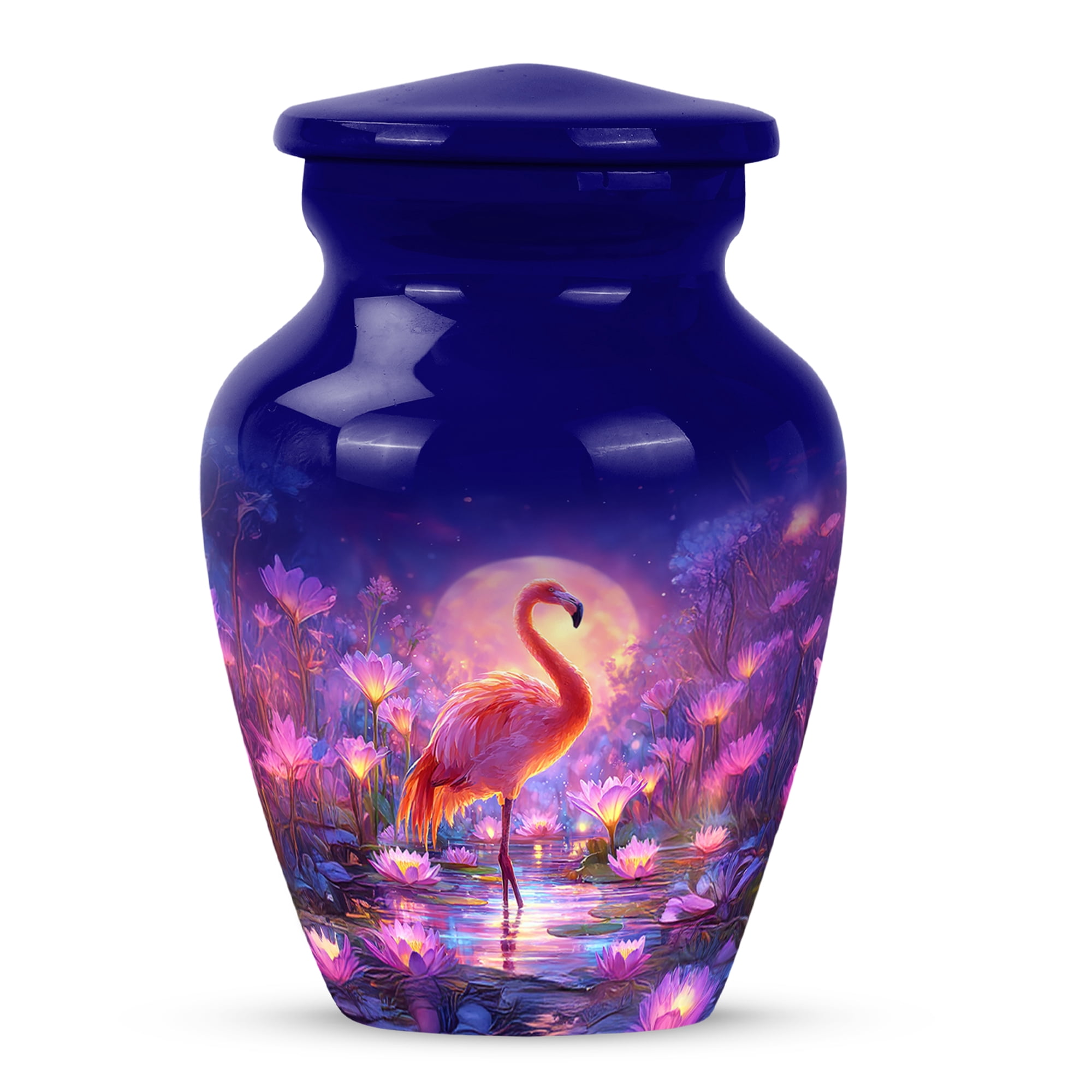 MUKTIVE Flamingo Decorative Urn for Human Ashes Adult Husband & Wife, Cremation Keepsake Urns for Mom & Dad, Purple Funeral Urn for Ashes Male & Female, Unique Urns for Burial, 3 Inch