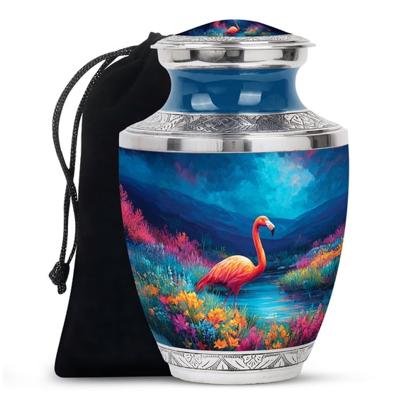 MUKTIVE Flamingo Urns for Human Ashes Adult Woman - Black Large Urns for Ashes Adult Male - Decorative Funeral Urn for Grandmother - 10 Inch Cremation Urn for Father