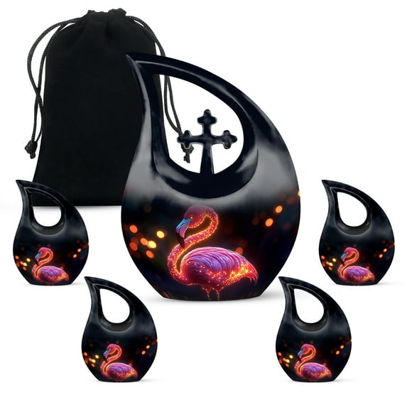 MUKTIVE Flamingo Urns for Human Ashes Adult Female, Keepsake Memorial Urn for Adult Male Ashes, Cremation Decorative Mini, (1 Large, 4 Keepsake)