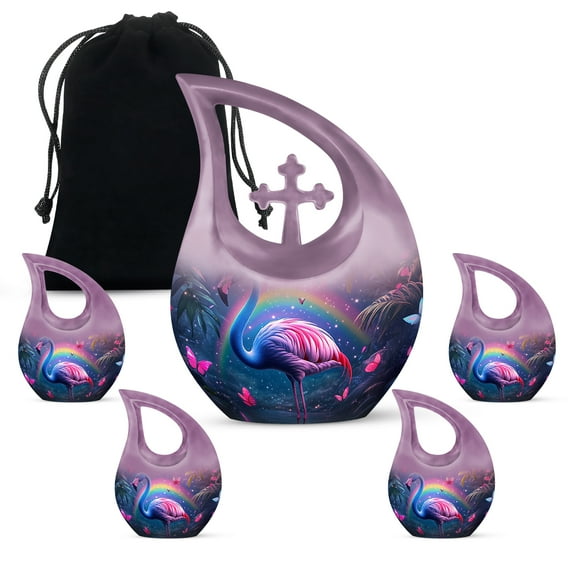 MUKTIVE Flamingo Urns for Human Ashes, Tear Urns for Human Ashes(1 Large, 4 Keepsake) Memorial Urn for Adult Male, Keepsake Cremation Urn