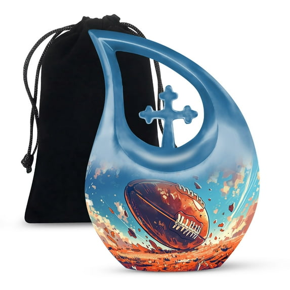 MUKTIVE Football Decorative Urn for Human Ashes Adult Mother - Blue Cremation Large Urns for Ashes Male & Female - Brown Urns for Funeral (10 Inch)