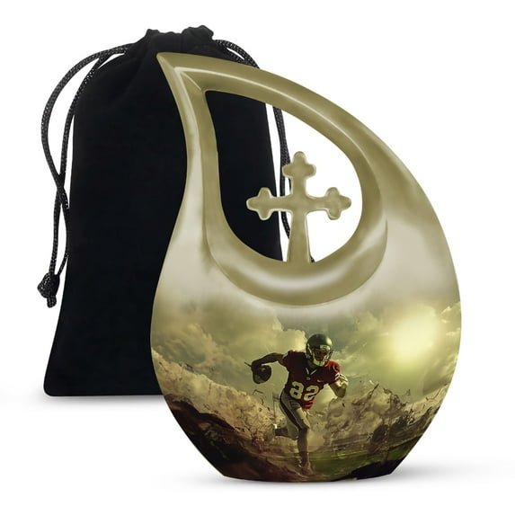 MUKTIVE Football Funeral Cremation Urn for Ashes Father & Mother - Blue Large Memorial Burial Urns for Adult Ashes Male - Decorative Urn for Adult Human 10 Inch