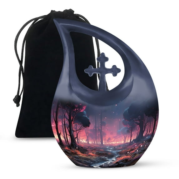 MUKTIVE Forest Large Cross Drop Urns for Human Ashes - Funeral Urn with Lid for Cremation - Urn for Ashes Adult Male & Female Holds 180 Cubic - Memorial Gifts for Loss of Mom and Dad, 10 Inch