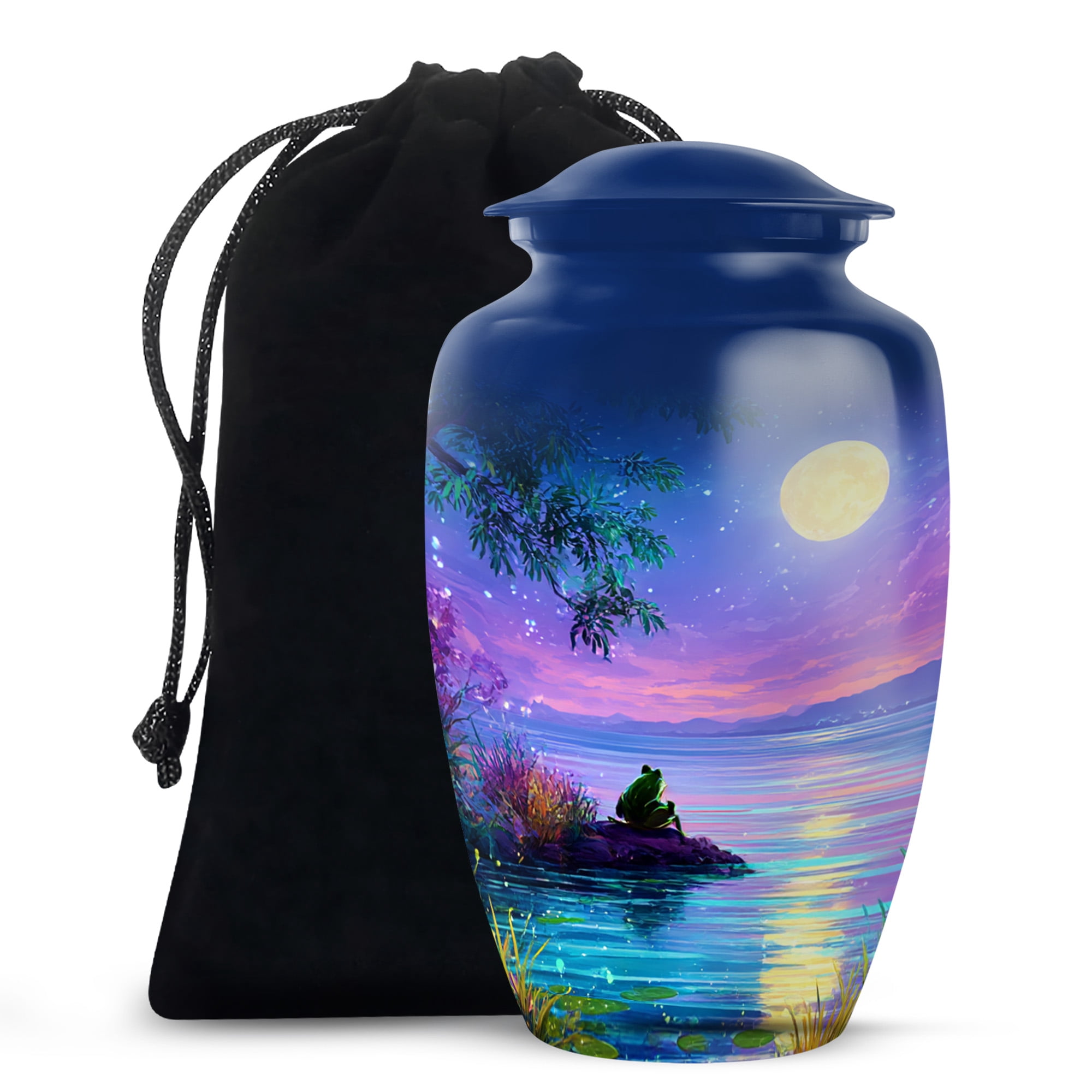 MUKTIVE Frog Cremation Urns for Adult Male, Blue Funeral Urn for Ashes for Women, Moon Burial Urn for Loss of Mom, Large Memorial Urns for Human Ashes, 10 Inch