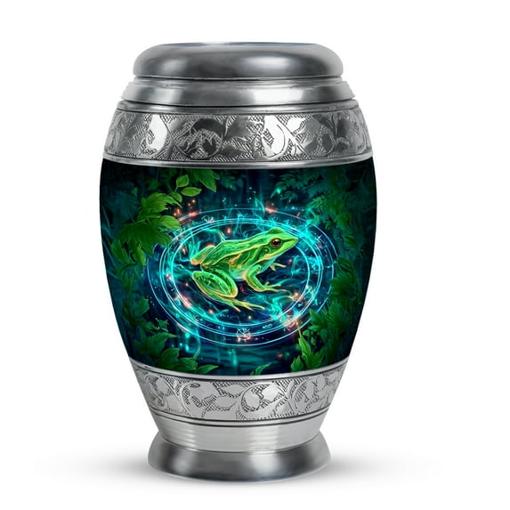 MUKTIVE Frog Memorial Urn for Ashes for Women, Small Keepsake Green Urns for Adult Male, Burial Urns for Human Ashes, Leaves Cremation Urn for Father, 3 Inch