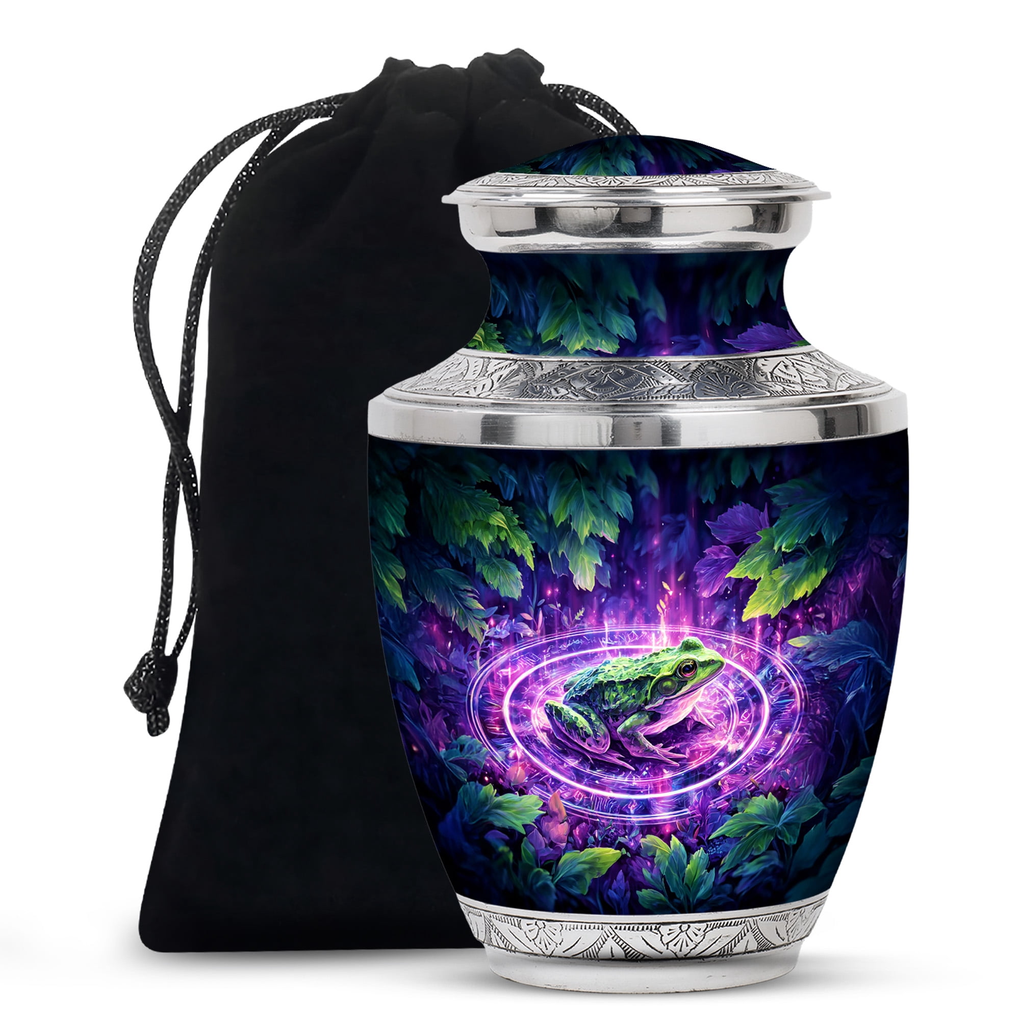 MUKTIVE Frog Memorial Urn for Human Ashes for Adult Cremation, Decorative Blue Urns for Mom Burial, Large Unique Green leaves Urns for Funeral, Cremation Urn for Men, 10 Inch