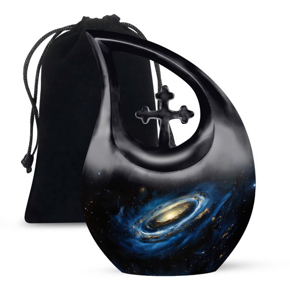 MUKTIVE Galaxy Cremation Urn for Ashes Adult Male - Black Funeral Urns for Man - Large Decorative Memorial Urns for Woman - Burial Funeral Urn for Female Mom & Dad 10 Inch