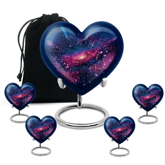 MUKTIVE Galaxy Cremation Urns for Human Ashes Adult Man, Memorial Heart Urn for Ashes for Women, Large Blue Funeral Urns for Adult Male, Small Burial Urn for Loss of Mom(1 Large, 4 Keepsake)
