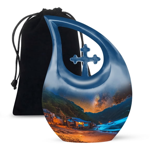 MUKTIVE Galaxy Large Urn for Ashes for Men - Scenery Cross Drop Burial & Cremation Urn for Ashes for Men - Burial Cremains Container - Memorial Gifts for Family, 10 Inches
