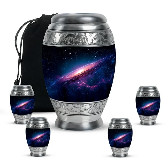 MUKTIVE Galaxy Urns for Human Ashes Adult for Burial, Adult Combo Urn for Human Cremation & Funeral, Large Blue Urn for Ashes Adult Male, Memorial Gifts for Loss of Mom(1 Large, 4 Small)
