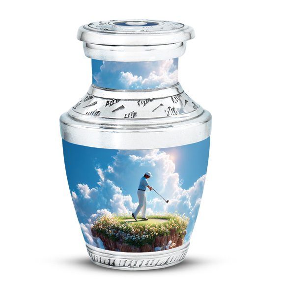 MUKTIVE Golfball Funeral Urn for Human Ashes, Keepsake Flower Memorial Urns for Adult Male, Light Blue Burial Urn for Ashes for Women, Clouds Cremation Urns for Female, 3 Inch Ash Holder