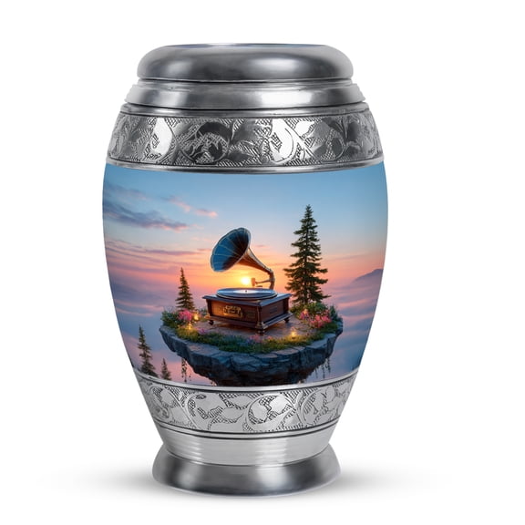 MUKTIVE Gramophone Memorial Female Cremation Urn for Human Ashes, Mountain Burial Keepsake Urns for Adult Male, Miniature Sunrise Urns for Mother & Father Funeral, 3 inch