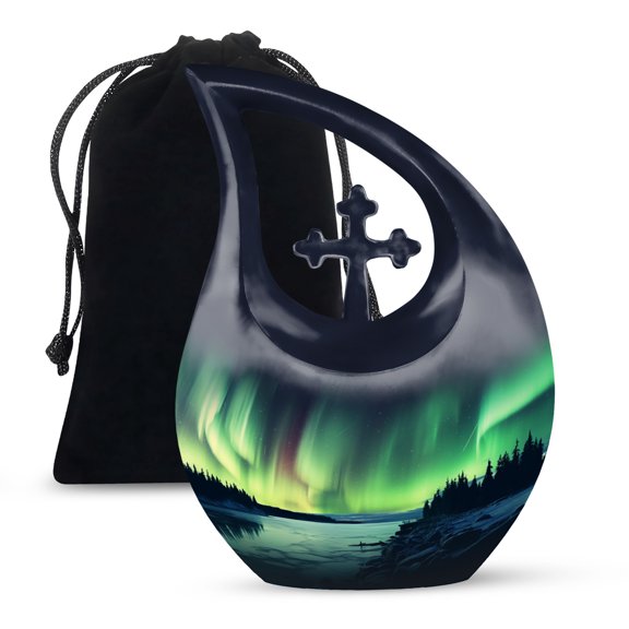 MUKTIVE Green Northern Lights Urns for Adult Male Burial - Large Cremation Urn for Human Ashes Adult Female - Memorial Funeral - 10 Inch