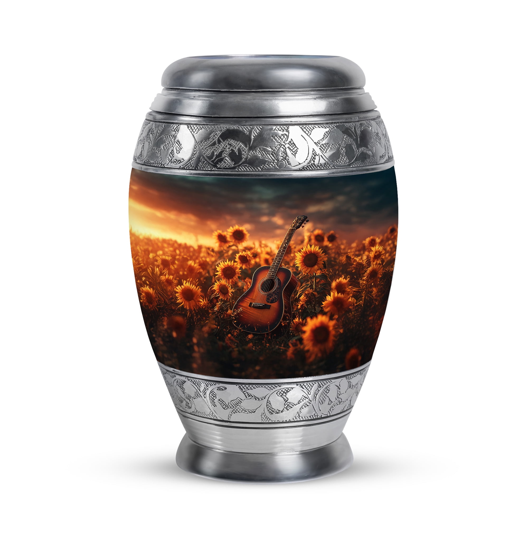 MUKTIVE Guitar Keepsake Cremation Urns for Human Ashes Male & Female - Sunflowers Small Funeral Urns for Adult Ashes Men Women - Cremated Remains Containers - Memorial Gift for Loss of Dad (3 Inch)