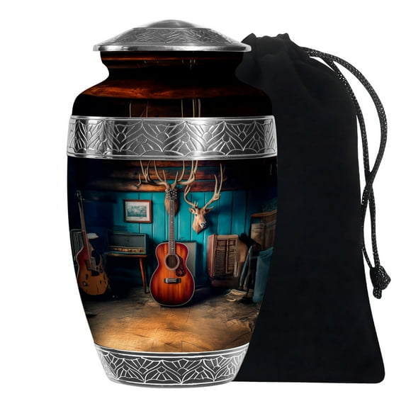 MUKTIVE Guitar & Music Cremation Urns for Adult Ashes Men & Women Large - Black Funeral Urns for Human Ashes for Male - Burial Cremated Remains Holder - Remembrance Gift for Loss for Dad (10 Inch)