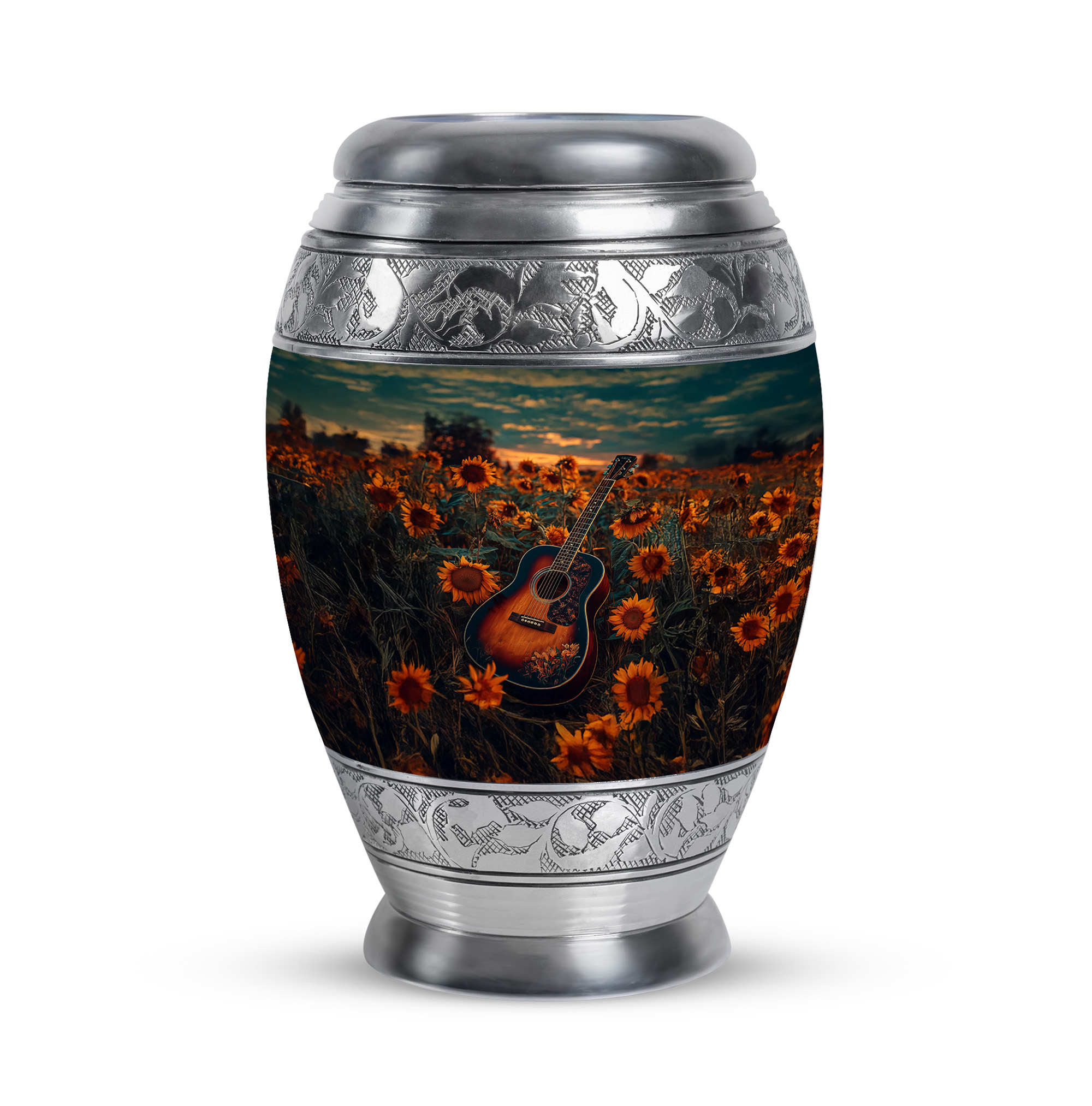 MUKTIVE Guitar & Sunflowers Cremation Urns for Human Ashes for Male Keepsake - Blue Small Funeral Urns for Human Ashes for Men - Memorials Ash Holders - Remembrance Gift for Loss of Mother (3 Inch)