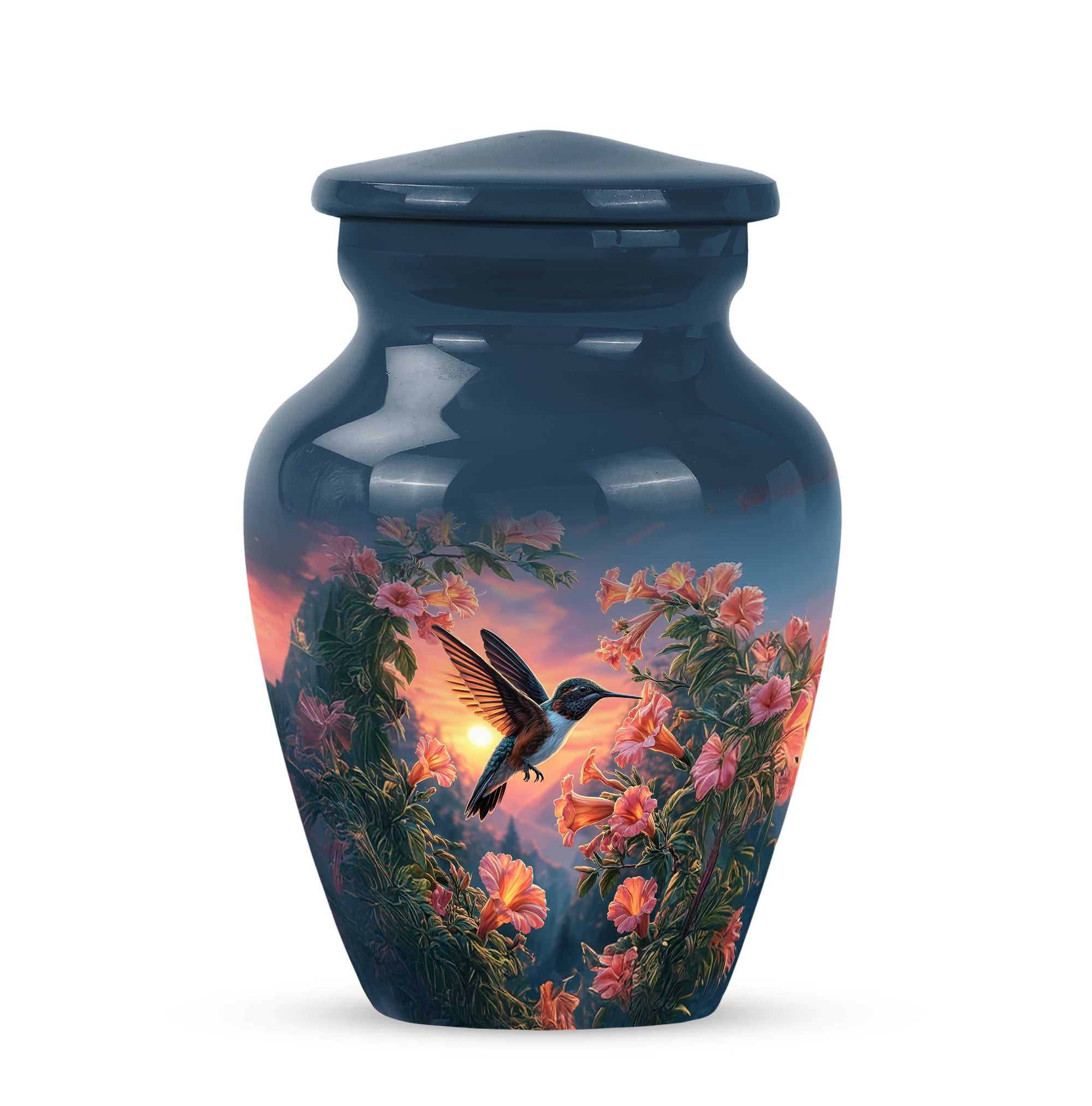 MUKTIVE Humming Bird Cremation Urn for Human Ashes Adult - keepsake Memorial Urns for Mom & Dad - Human Remains Blue Urn for Men & Women - Decorative Flower Urns for Burial - 3 Inch