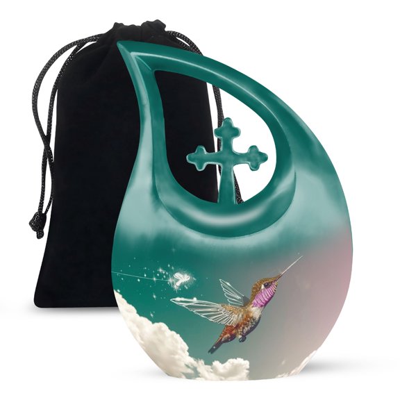 MUKTIVE Humming Bird Cremation Urns for Human Ashes Adult Husband and Wife - Funeral Decorative Cloud Urns for Women and Men - Large Cross Urn for Adult Mom & Dad (10 Inch)