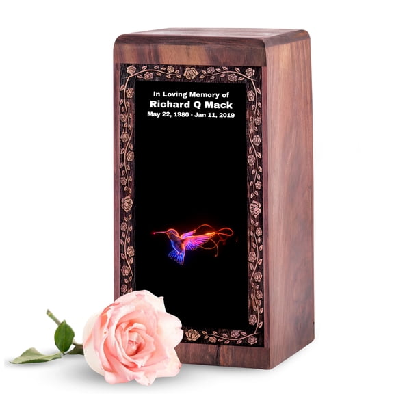 MUKTIVE Humming Bird Wooden Urns Large, Black Personalized Wooden Memory Box, Funeral Urns for Human Ashes Mom, Personalized Wood Box for Men 11.25 Inch, Cremation Engraved Adult Urn