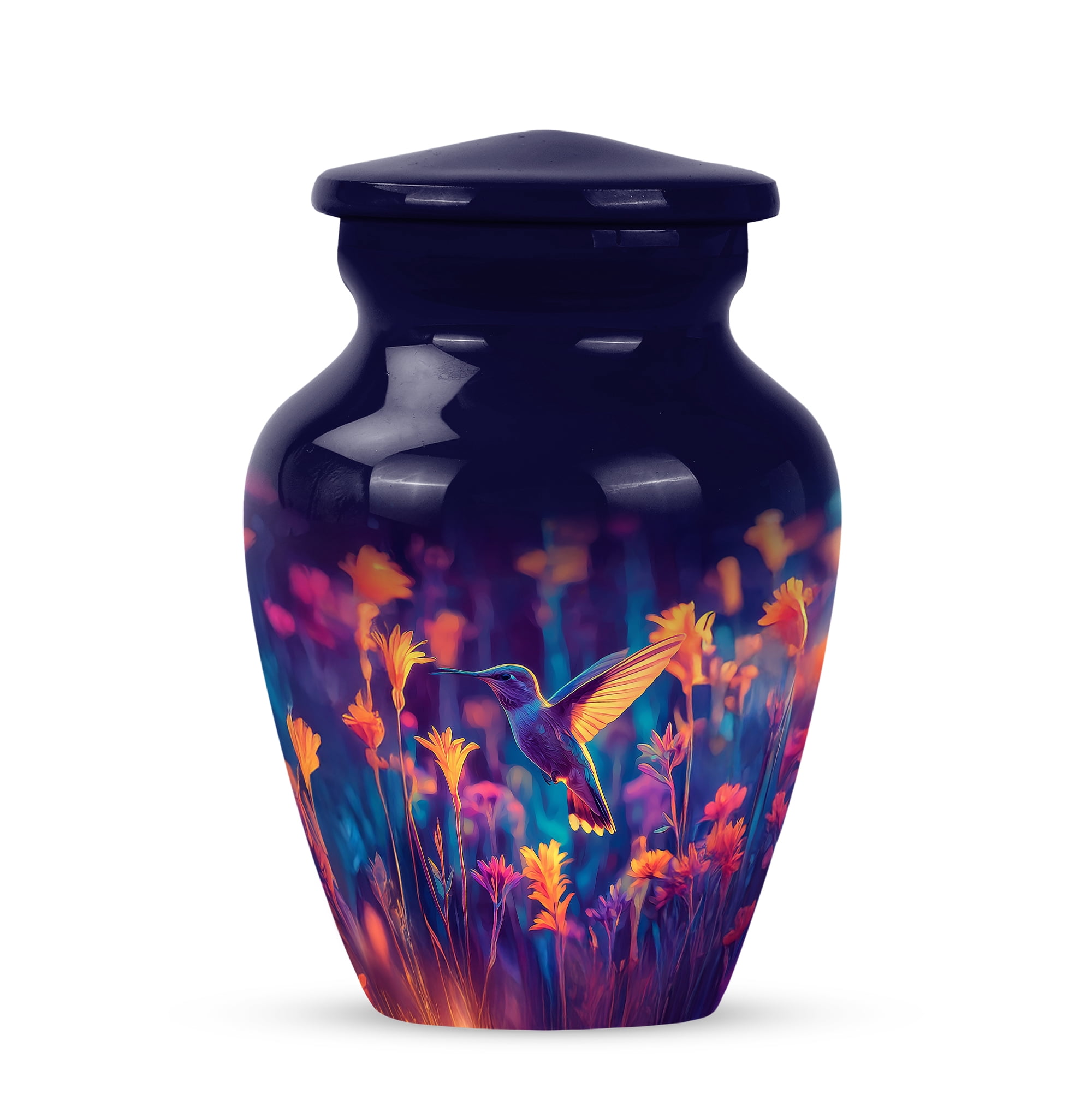 MUKTIVE Hummingbird Urns for Human Ashes for Men & Women 3 Inch - Yellow Flowers keepsake Urn for Ashes Adult Male - Cremation Urns for Burial, Funeral & Memorial - Dark Blue Samll Urn for Dad & Mom