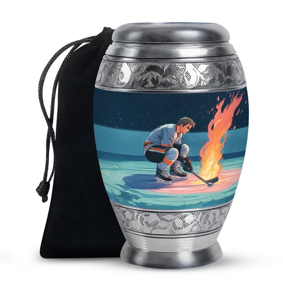MUKTIVE Ice Hockey Memorial Adult Urns for Human Ashes Women, Blue Cremation Urns for Ashes Adult Female Burial, Funeral Decorative Urn, Large Cremains Ash Holder With Velvet Bag, 10 inch