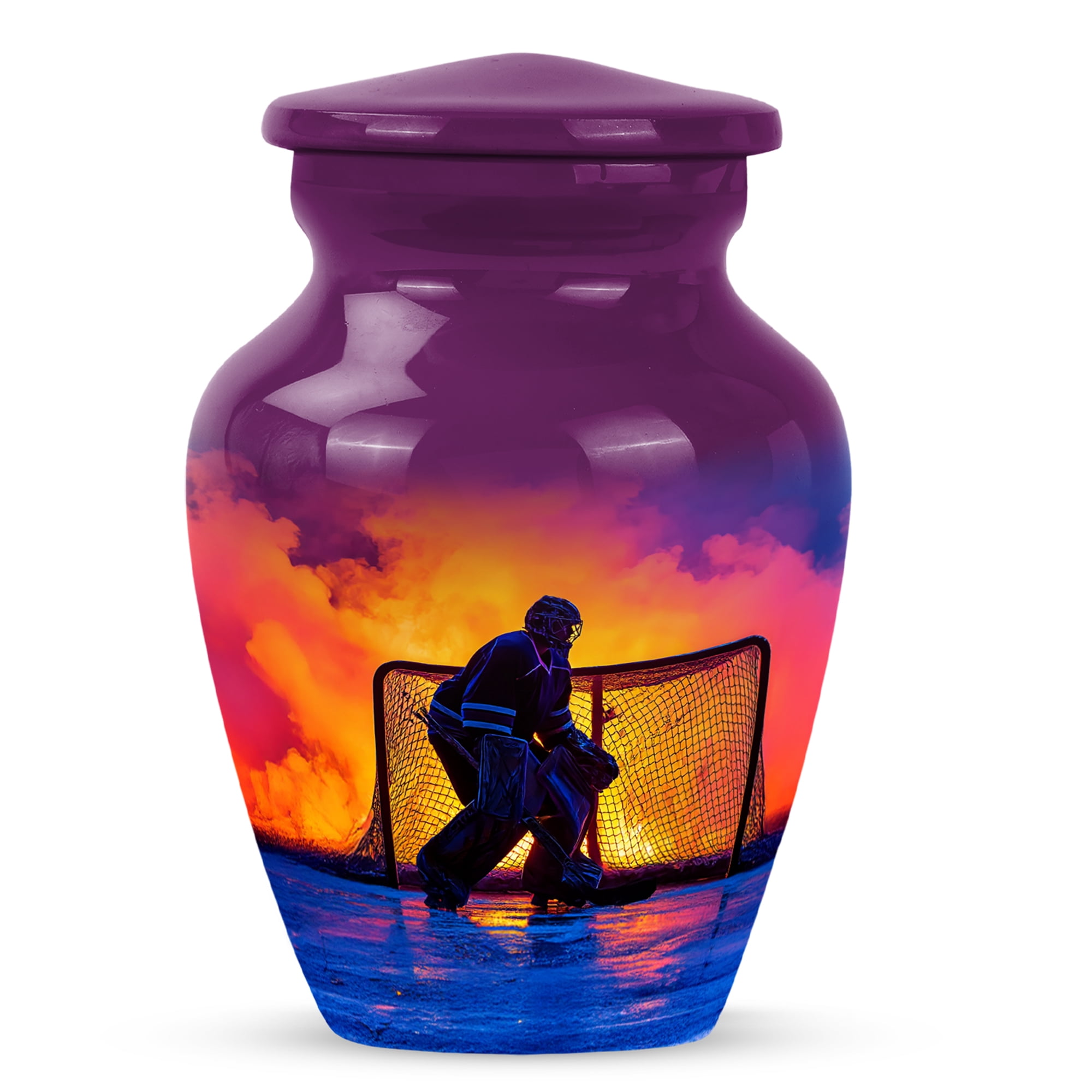 MUKTIVE Ice Hockey Mini Urns for Human Ashes, Purple Small Urn for Ashes for Women, Keepsake Urn for Mother& Father Burial Ash, Goalkeeper Urns for , Funeral, Burial & Memorial Settings