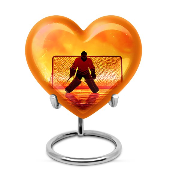 MUKTIVE Ice Hockey Miniature Women Cremation Urn, Funeral Urn for Adult Ashes, Keepsake Orange Heart Urns, Memorial Gift for Loss of Grandmother, Beautiful Urns for Women, 3 Inch