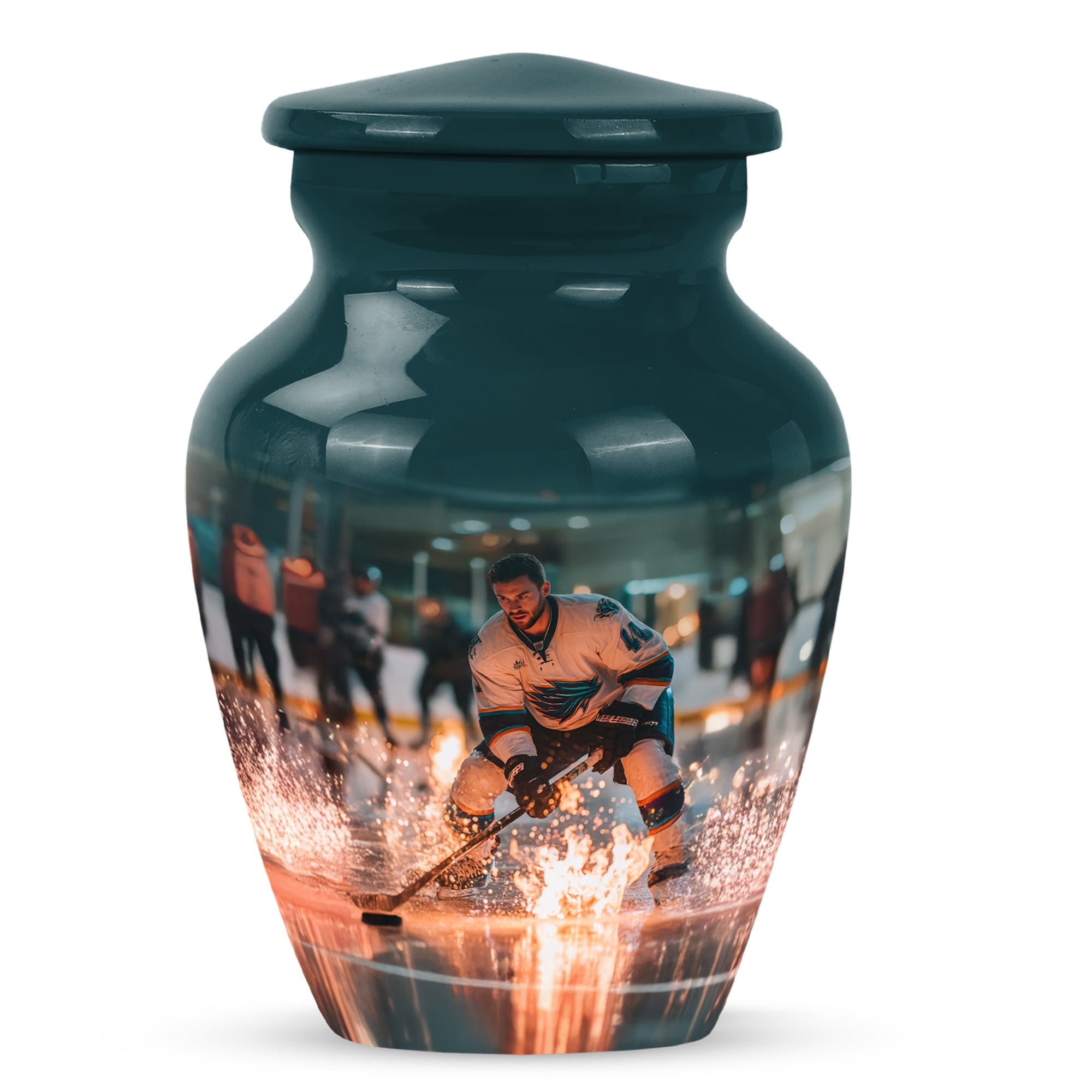 MUKTIVE Ice Hockey Small Urns for Human Ashes, Green Keepsake Urns for Human Ashes Adult Male & Female, Miniature Goalkeeper Urn for Adults, 3 Inch
