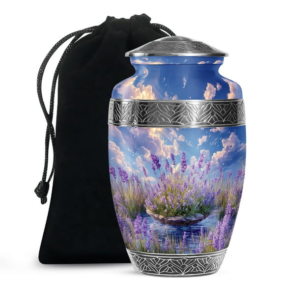 MUKTIVE Lavender Grass Burial Urns, Sky Blue Urn for Adult Human Ashes, Adult Cremation Urns for Father & Mother, Large Urn for Funeral, 10 Inch