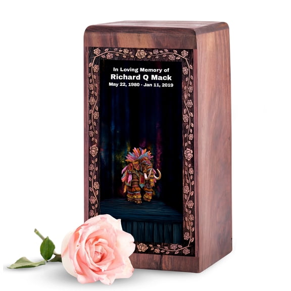 MUKTIVE Mammoth Small Urns for Human Ashes, Black Mini Wood Box 5 Inch, Custom Engraved Cremation Urns, Memorial Engravable Wooden Urn, Tiny Wood Boxes, Funeral Urn for Human Ashes Dad