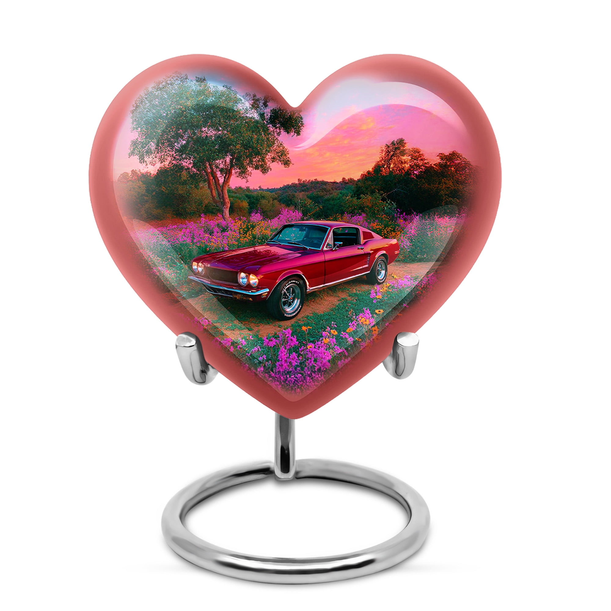 MUKTIVE Maroon Car Burial Urn for Human Adult Ashes Women & Men, Memorial Blue Urn for Adult Ashes Father & Mother, Purple Flower Keepsake Urns for Human, 3 Inch