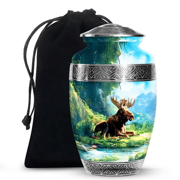MUKTIVE Moose Memorial Urns for Adult Male, Burial Urn for Ashes for Women, Large Blue Urn for Mom Cremation, Funeral Urns for Loved Ones Ashes, 10 Inch