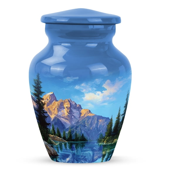 MUKTIVE Mountain Keepsake Cremation Urns for Adult Ashes Women, Mini Blue Burial Urns for Adult Male, Tiny River Funeral Urn for Mother & Father, Memorial Blue Urn for Ashes for Women, 3 Inch
