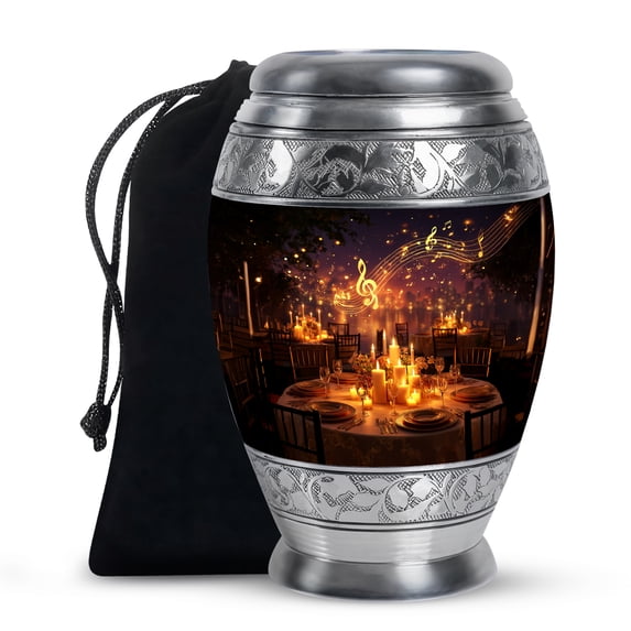 MUKTIVE Music Burial Urn for Ashes for Men Cremation, Memorial Black Urns for Ashes Adult Dad, Large Candel Lights Urn for Male & Female Funeral, 10 Inch