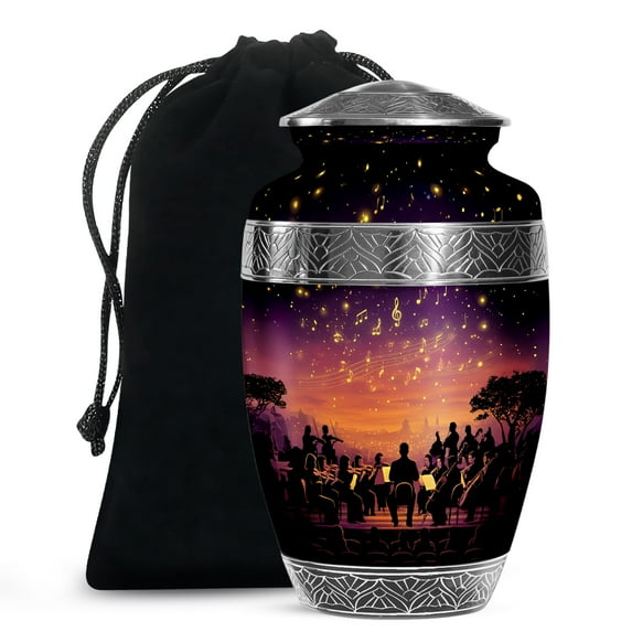 MUKTIVE Music Funeral Urns For Human Ashes Adult Female, Large Memorial Black Urns For Adult Human Ashes Father, 10 Inch Burial Decorative Urn, Unique Urns