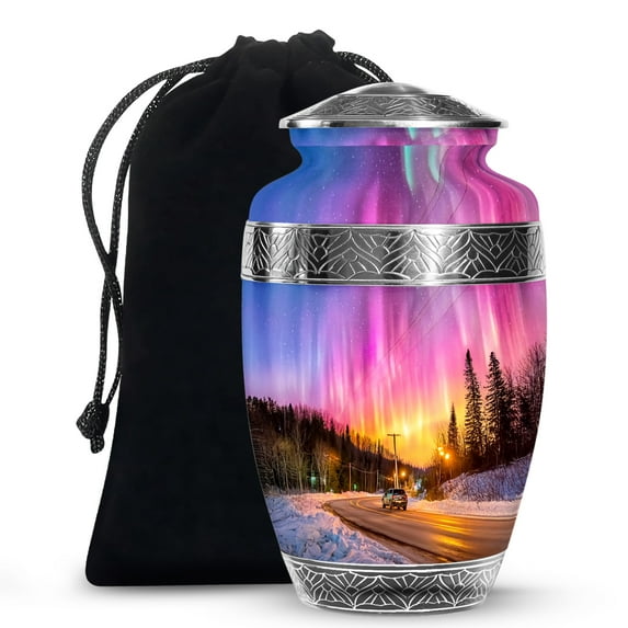 MUKTIVE Northern Lights Cremation Urn, Human Ashes for Women, Decorative Purple Urns for Men, Large Memorial Urn for Parents, Decorative Car Funeral Urns, 10 Inch