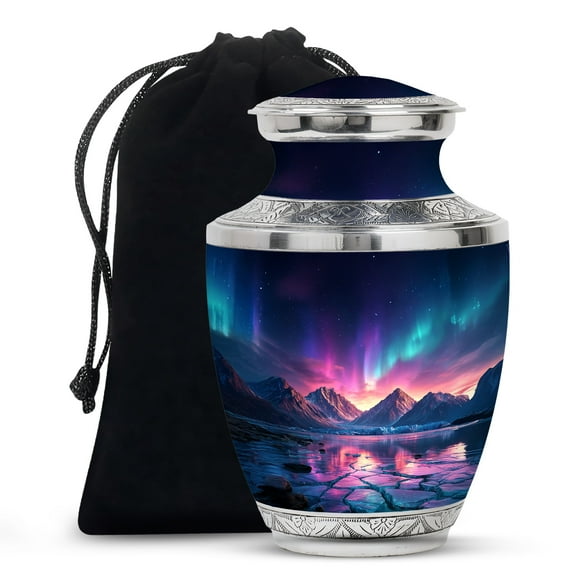 MUKTIVE Northern Lights Memorial Urn for Human Ashes Adult Women for Funeral, Blue Burial Urns for Mom & Dad, Large Decorative Urn for Ashes for Male, Human Cremains Container, 10 Inch