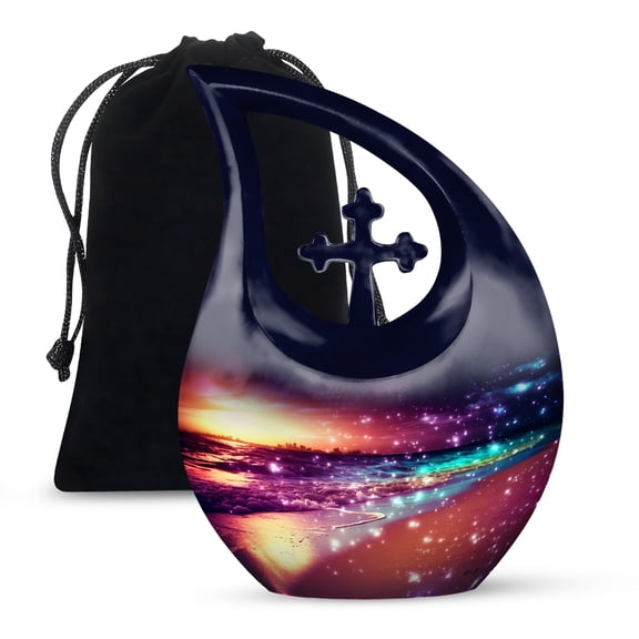 MUKTIVE Ocean Urn - Funeral Urns for Male & Female - Large Cremation Urns for Human Ashes Adult Man - with Velvet Bag - Memorial Urn for Women - Funeral for Mom & Dad (10 Inch)