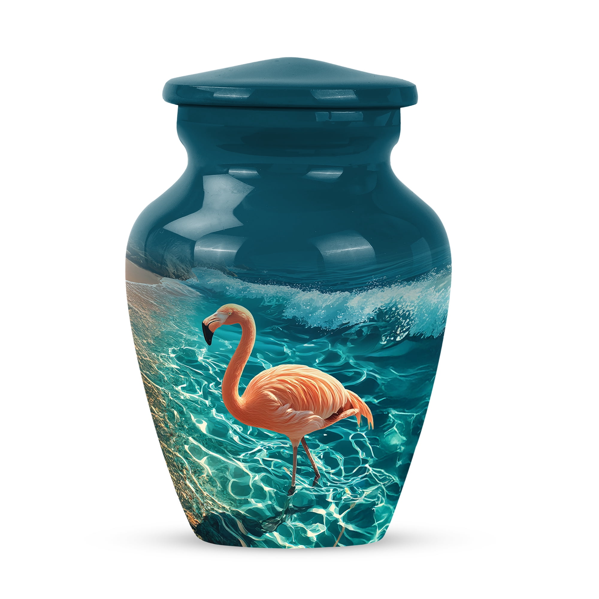 MUKTIVE Orange Flamingo Memorial Urn for Ashes Adult Male, Keepsake Decorative Urns for Ashes Mom & Dad, Waves Urns for Funeral, Blue Cremation Urn for Adult Male & Female, 3 Inch