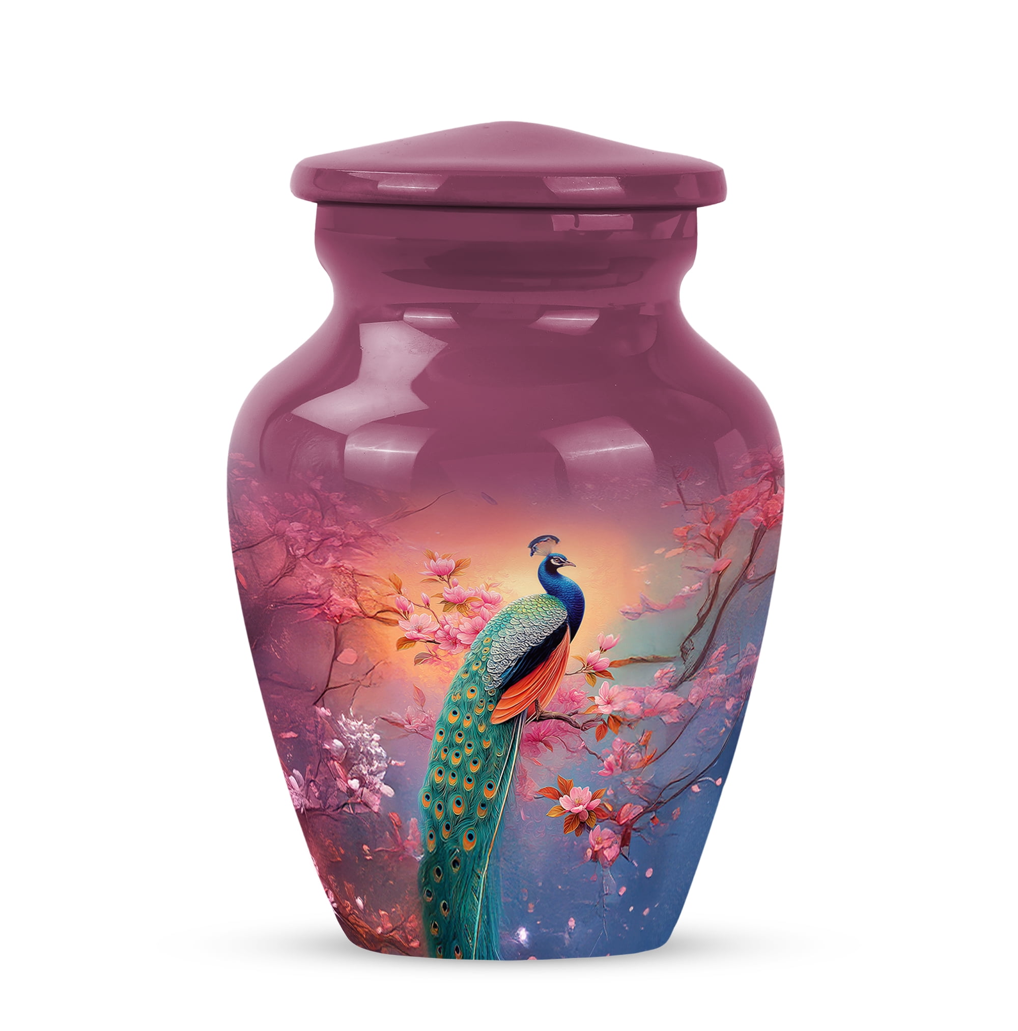 MUKTIVE Peacock Cremation Urn for Human Ashes Adult Mom & Dad, Funeral Keepsake Decorative Pink Flowers Urns for Ashes Male & Female Burial, Pink for Memorial Cremated Urns (3 Inch)