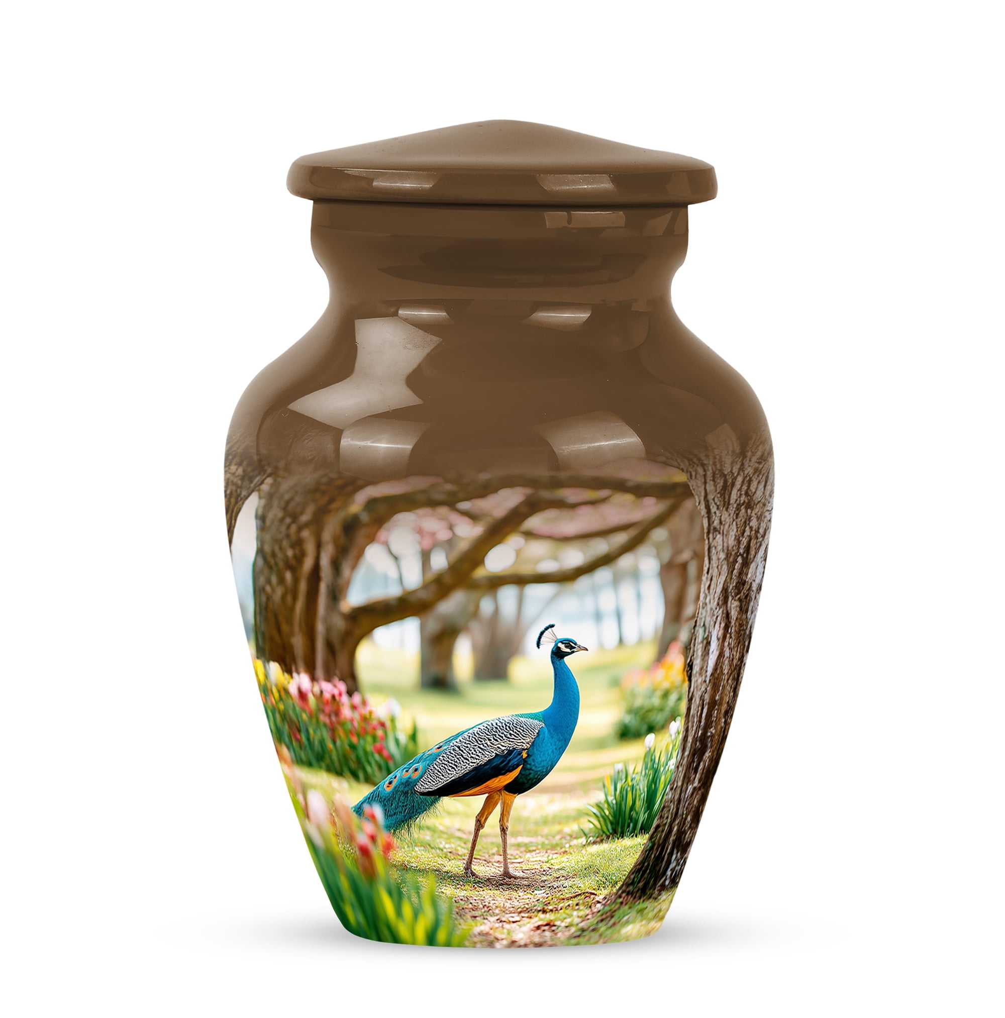 MUKTIVE Peacock Keepsake Urns for Human Ashes Adult Female 3 Inch, Colourful Flower Funeral Urn for Ashes Adult Male, Brown Cremains Ash Portable Urns