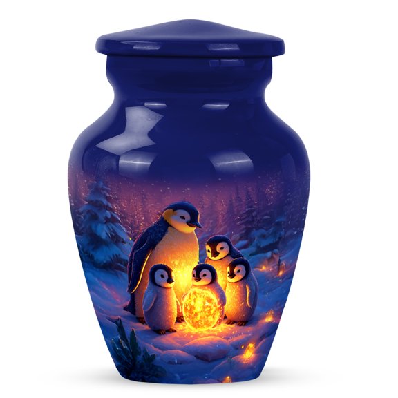 MUKTIVE Penguin Cremation Urns for Women & Men, Keepsake Blue Urn for Ashes Adult Male & Female, Memorial Snow Urn for Daughter & Son, Glowing Orb Burial Urns for Father, 3 Inch