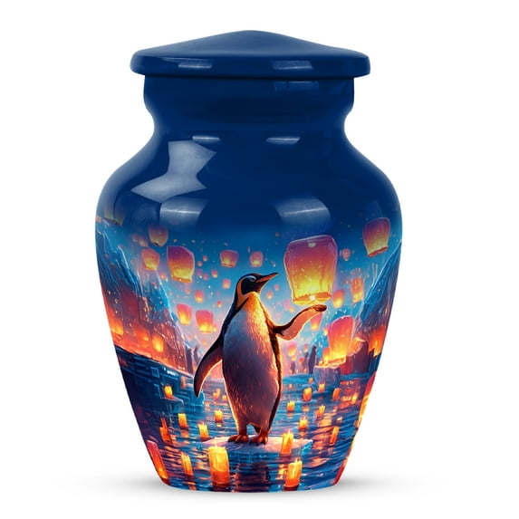 MUKTIVE Penguins Cremation Urns for Women & Men, Keepsake Sky lantern Urn for Ashes Adult Male & Female, Memorial Small Blue Urn for Daughter & Son, Burial Urns for Cremated Remains, 3 Inch