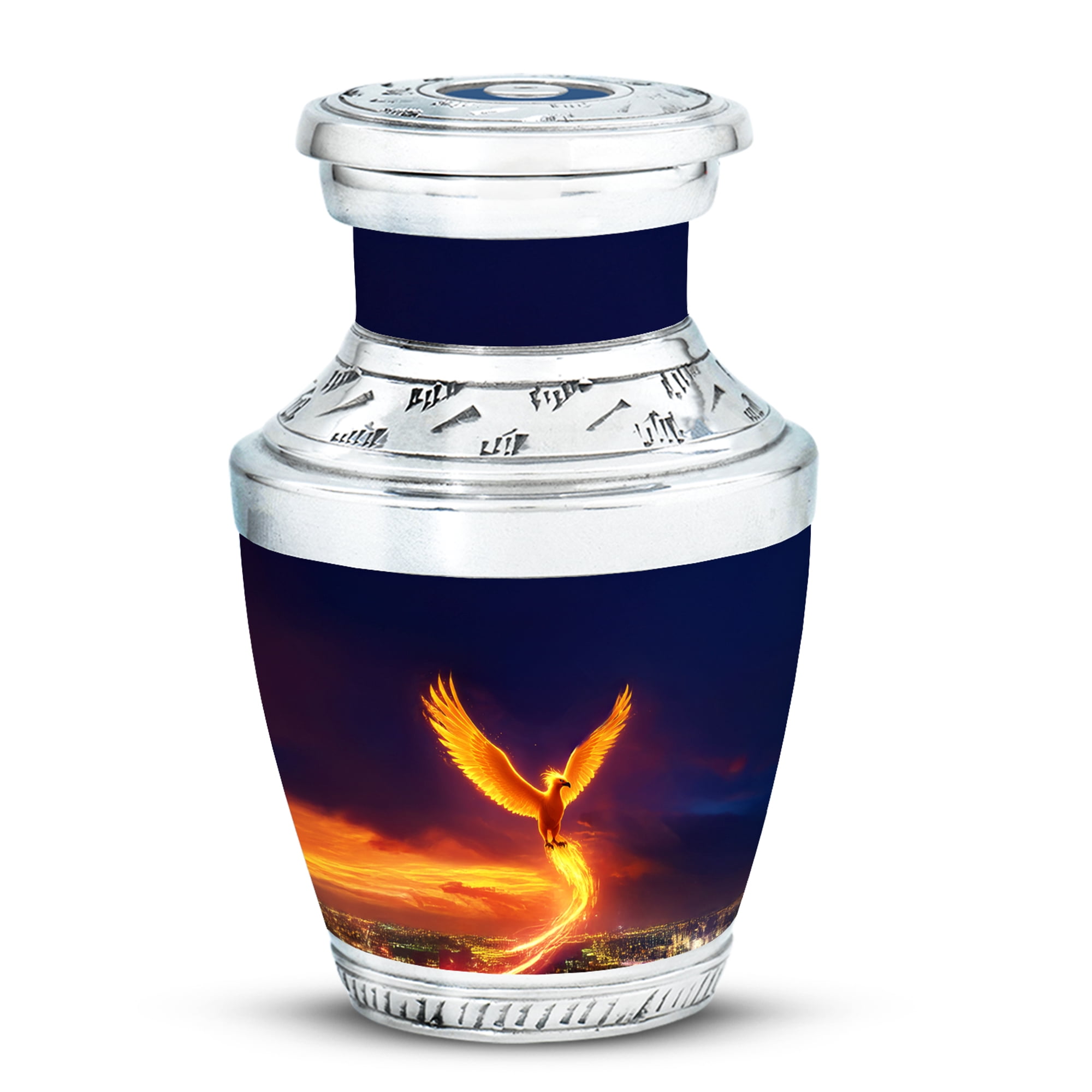 MUKTIVE Phoenix Decorative Small Urn for Human Ashes Husband & Wife, Dark Blue Keepsake Memorial Urns for Ashes Male & Female Cremation, Unique Urns for Funeral, Burial Urn for Mom & Dad, 3 Inch