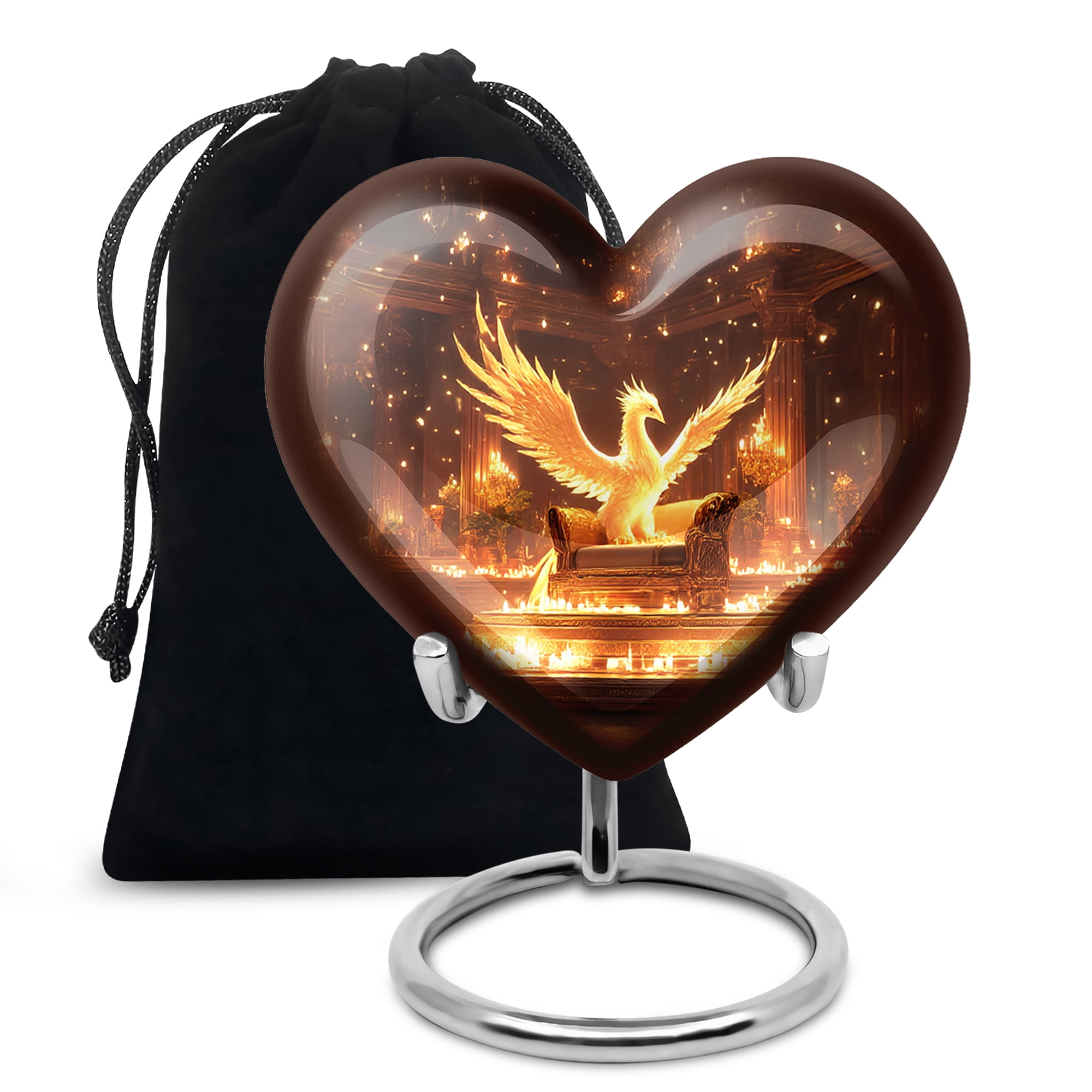 MUKTIVE Phoenix Large Urns for Human Ashes Adult for Burial, Memorial Heart Urns for Adult Female & Male, Decoartive Brown Ash Urn for Women, 8 Inch