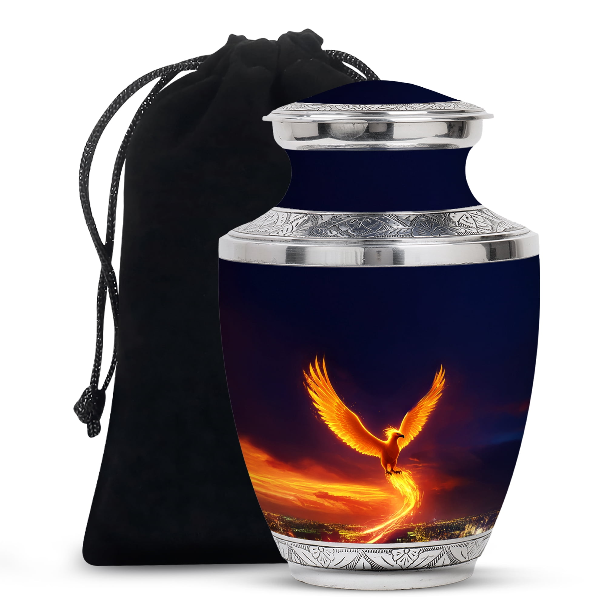 MUKTIVE Phoenix Memorial Urn for Human Ashes Male & Female, Large Funeral Blue Urn for Ashes Mom & Dad Cremation, Bird Burial Urns for Ashes, Cremated Urns for Human Remains, 10 Inch