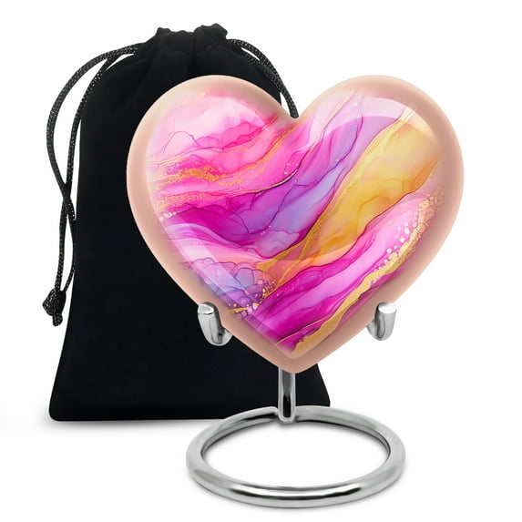 MUKTIVE Pink Abstract Urn for Adult Female & Male Ashes, Burial Urns for Women Ashes, Heart Cremation Urn for Men, Large Handcrafted Funeral Memorial Urns, 8 Inch