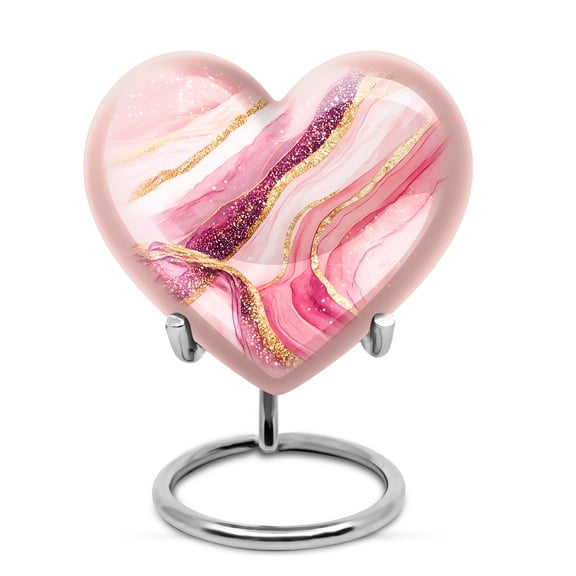 MUKTIVE Pink Funeral Decorative Cremation Urn for Women & Men, Beautiful Heart Shaped Small Urns, Keepsake Urn for Ashes Human, Mini Funeral Urns for Female, 3 Inch