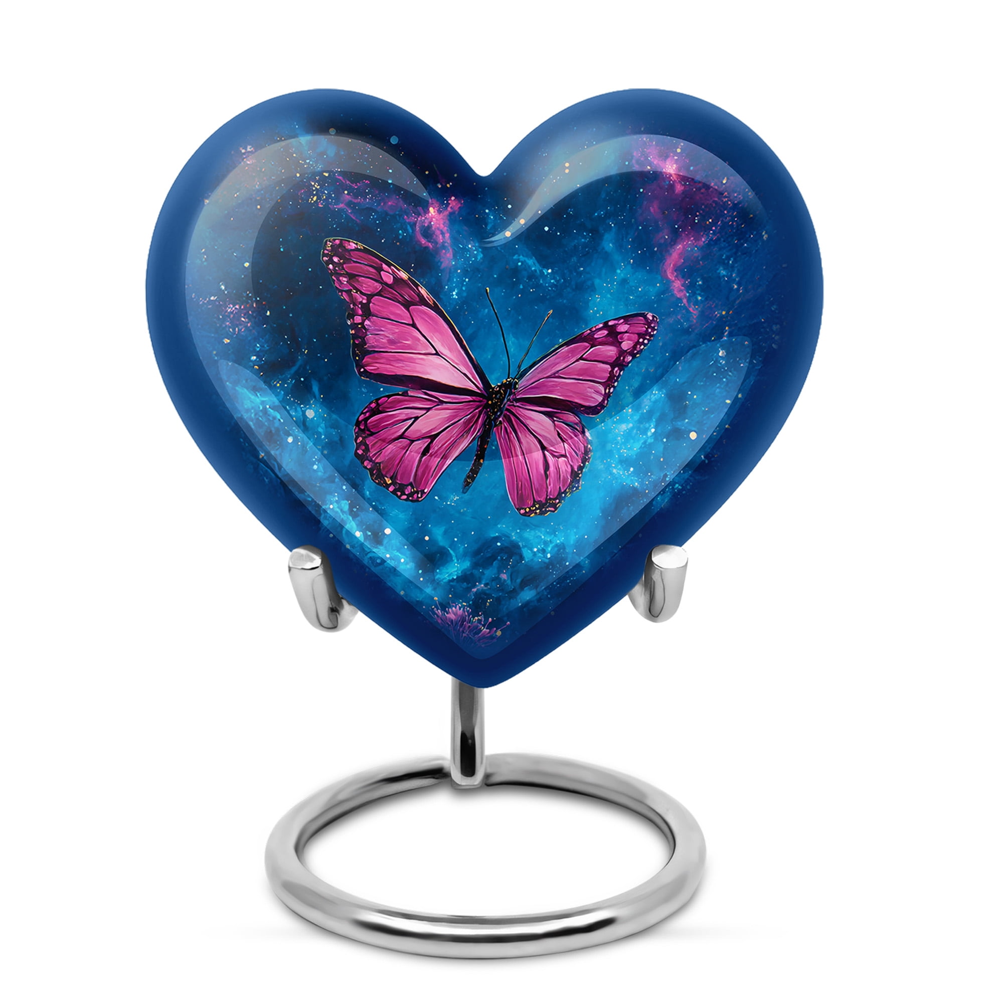 MUKTIVE Purple Butterfly Funeral Urn for Ashes for Women, Burial Galaxy Urns for Adult Male, Decorative Keepsake Heart Blue Urns for Human Ashes, Cremation Urn for Mom & Dad, 3 inch